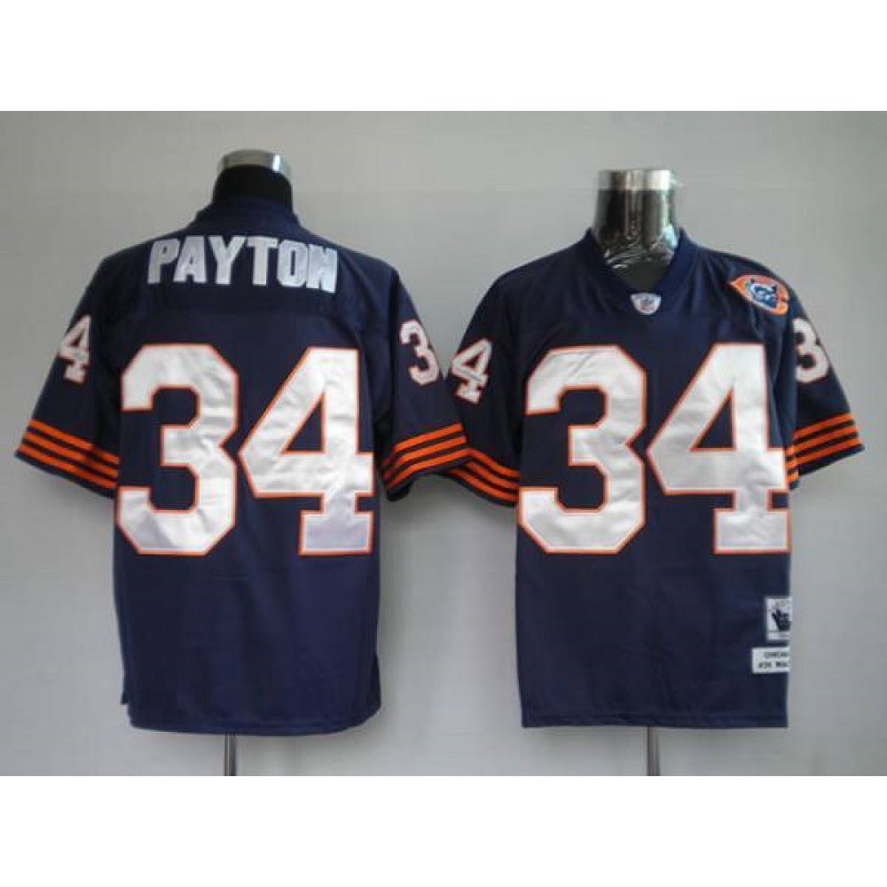 Mitchell & Ness Bears #34 Walter Payton Blue With Big Number Bear Patch Stitched Throwback NFL Jersey 