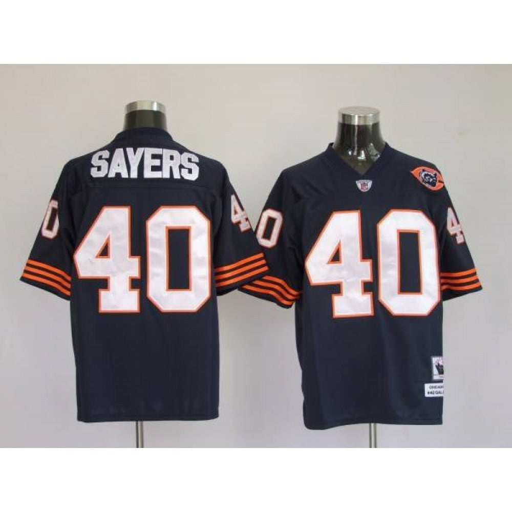 Mitchell & Ness Bears #40 Gale Sayers Blue With Big Number Bear Patch Stitched Throwback NFL Jersey 