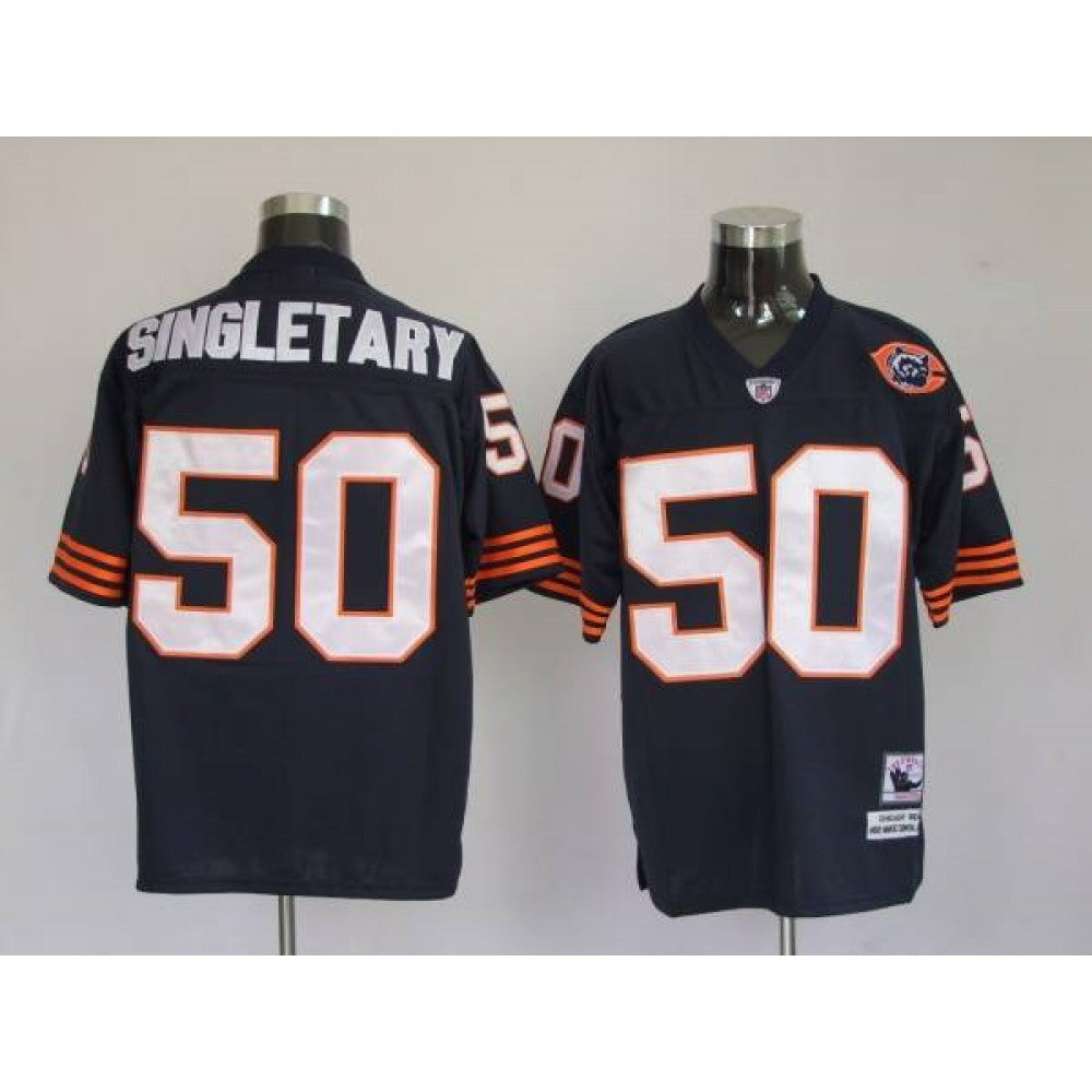 Mitchell & Ness Bears #50 Mike Singletary Blue With Big Number Bear Patch Stitched Throwback NFL Jersey 