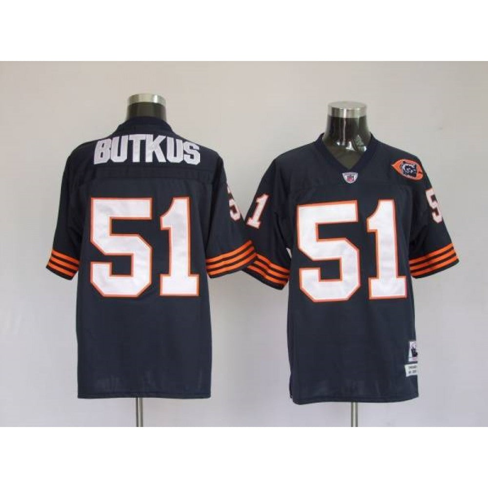 Mitchell & Ness Bears #51 Dick Butkus Blue With Big Number Bear Patch Stitched Throwback NFL Jersey 