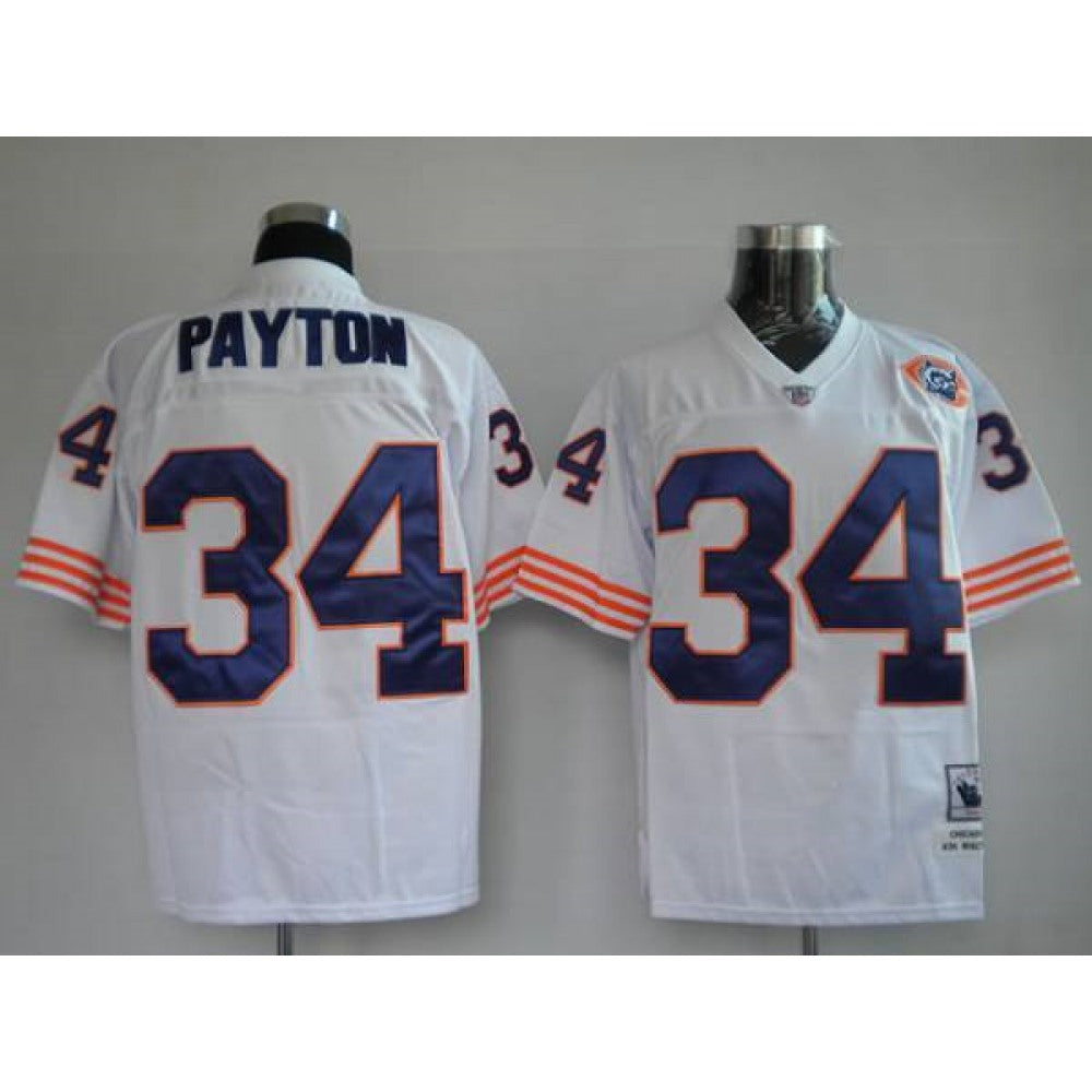 Mitchell & Ness Bears #34 Walter Payton White With Big Number Bear Patch Stitched Throwback NFL Jersey 