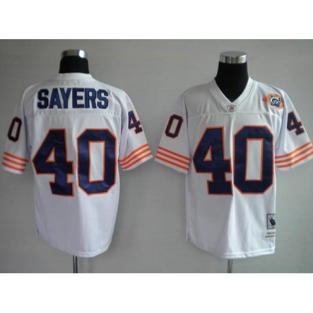 Mitchell & Ness Bears #40 Gale Sayers White With Big Number Bear Patch Stitched Throwback NFL Jersey 