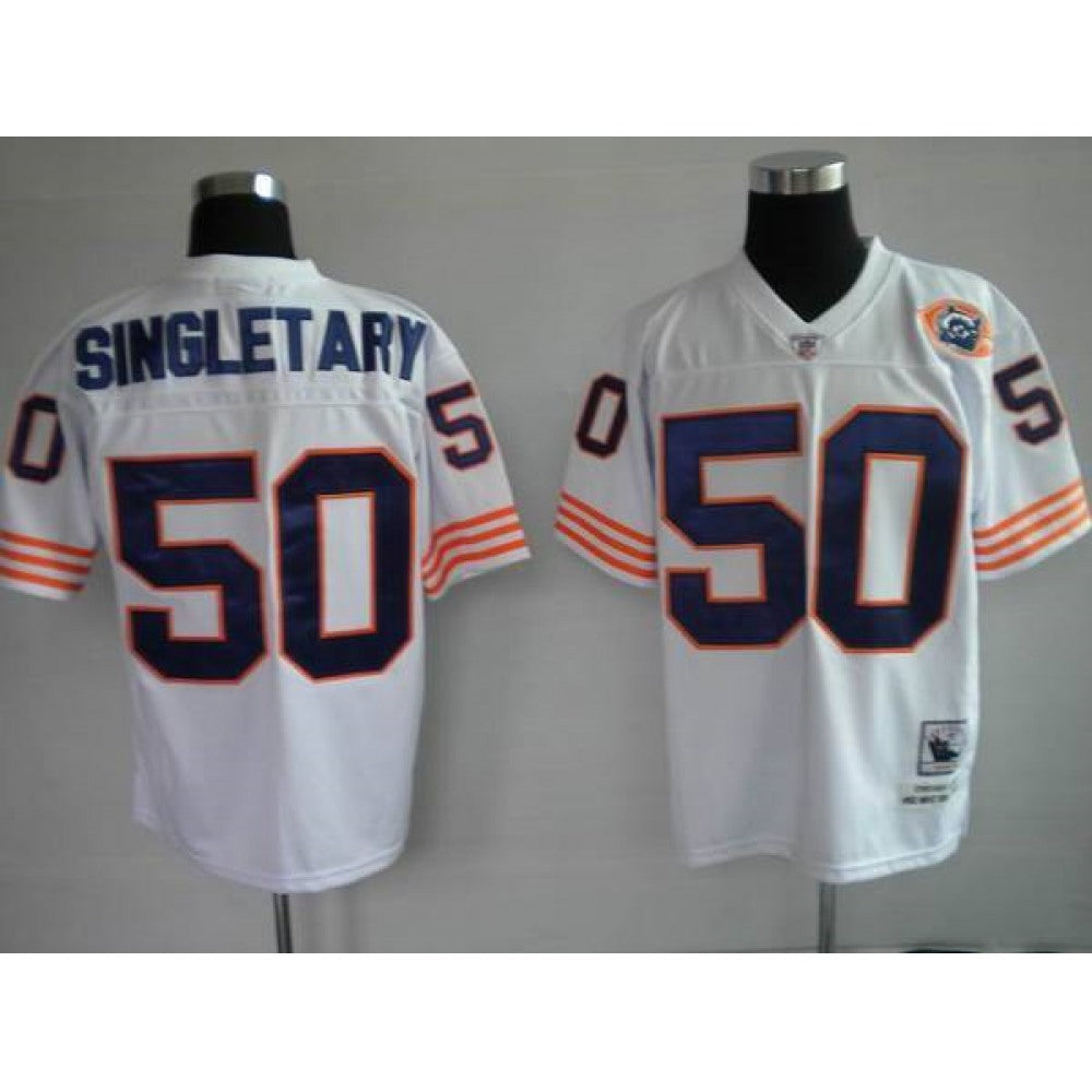 Mitchell & Ness Bears #50 Mike Singletary White With Big Number Bear Patch Stitched Throwback NFL Jersey 