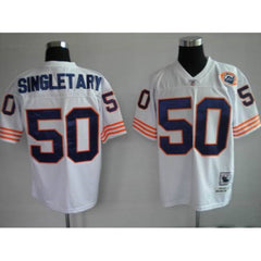 Mitchell & Ness Bears #50 Mike Singletary White With Big Number Bear Patch Stitched Throwback NFL Jersey 