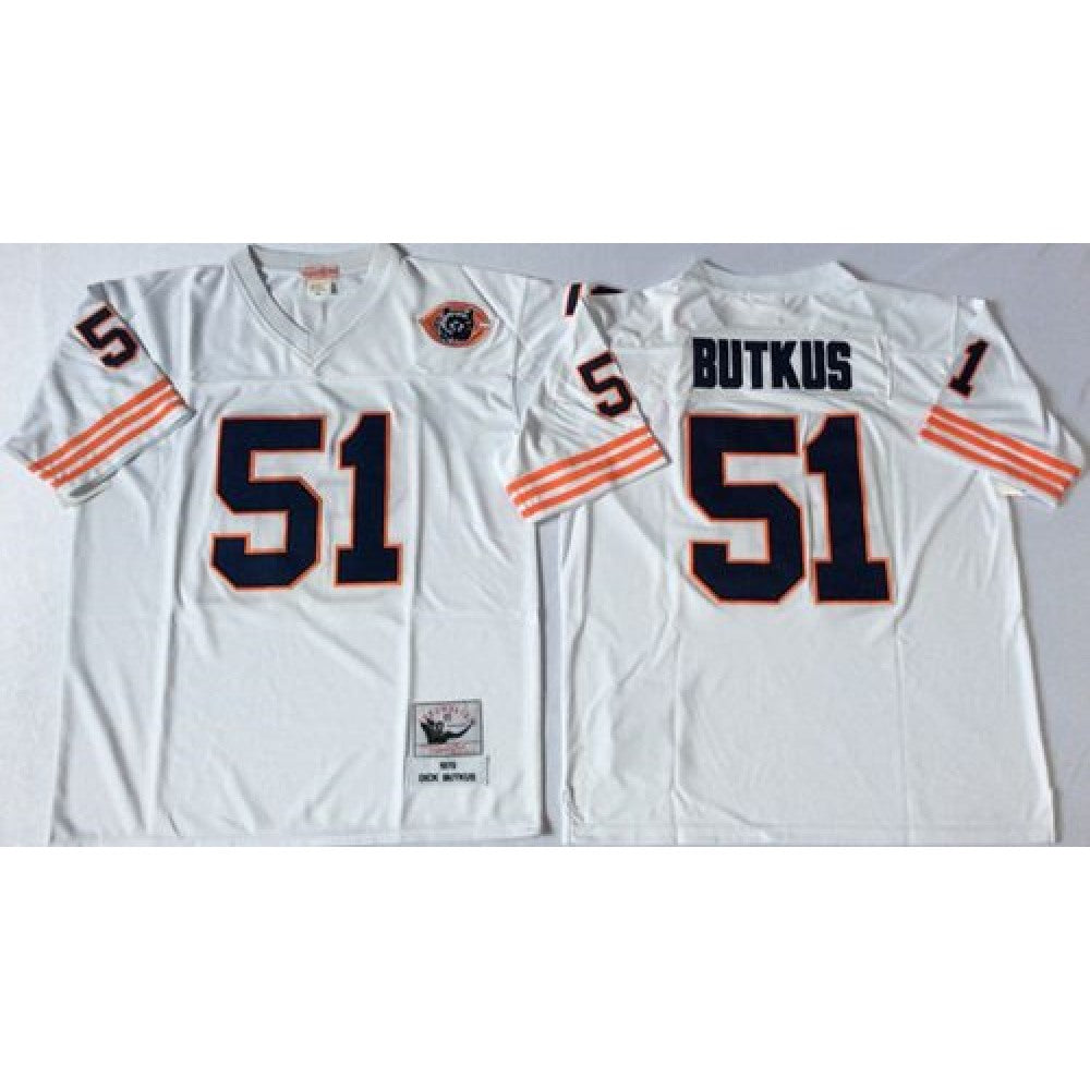 Mitchell&Ness Bears #51 Dick Butkus White Big No. Throwback Stitched NFL Jersey 