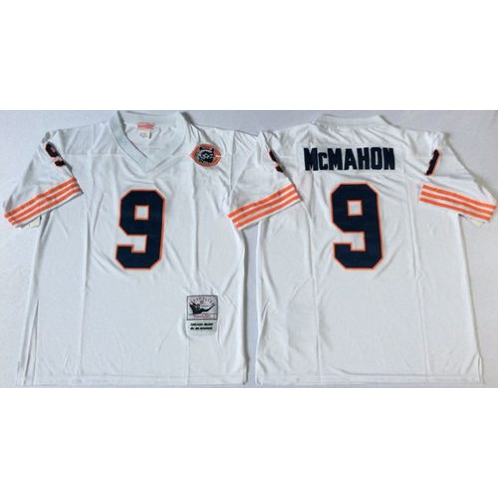 Mitchell&Ness Bears #9 Jim McMahon White Big No. Throwback Stitched NFL Jersey 