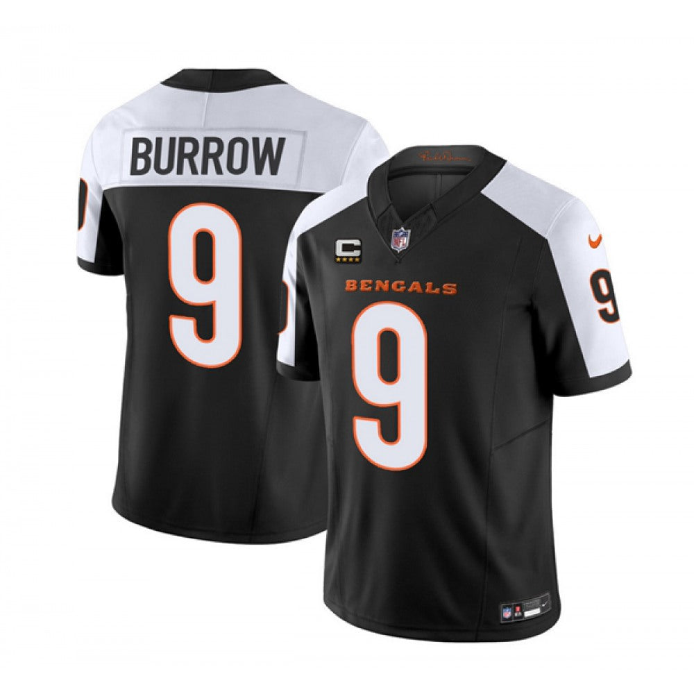 Men's Cincinnati Bengals #9 Joe Burrow 2023 F.U.S.E. Black/White With 4-Star C Patch Vapor Untouchable Limited Stitched Jersey 