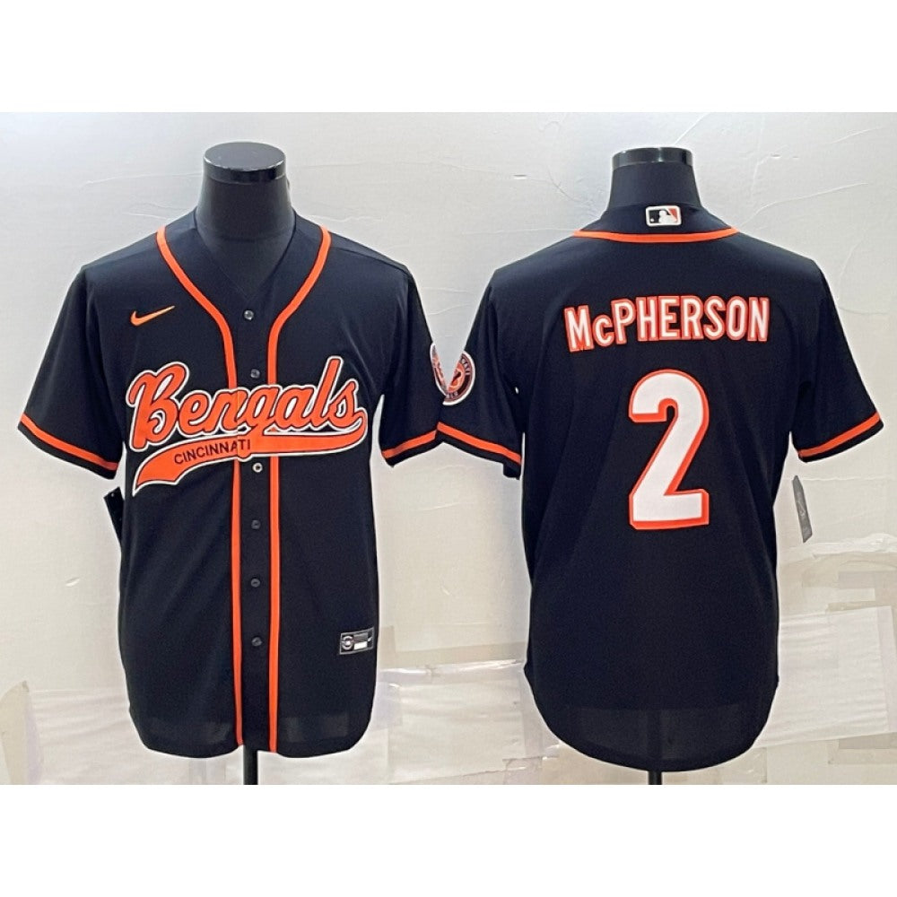 Men's Cincinnati Bengals #2 Evan McPherson Black With Patch Cool Base Stitched Baseball Jersey 