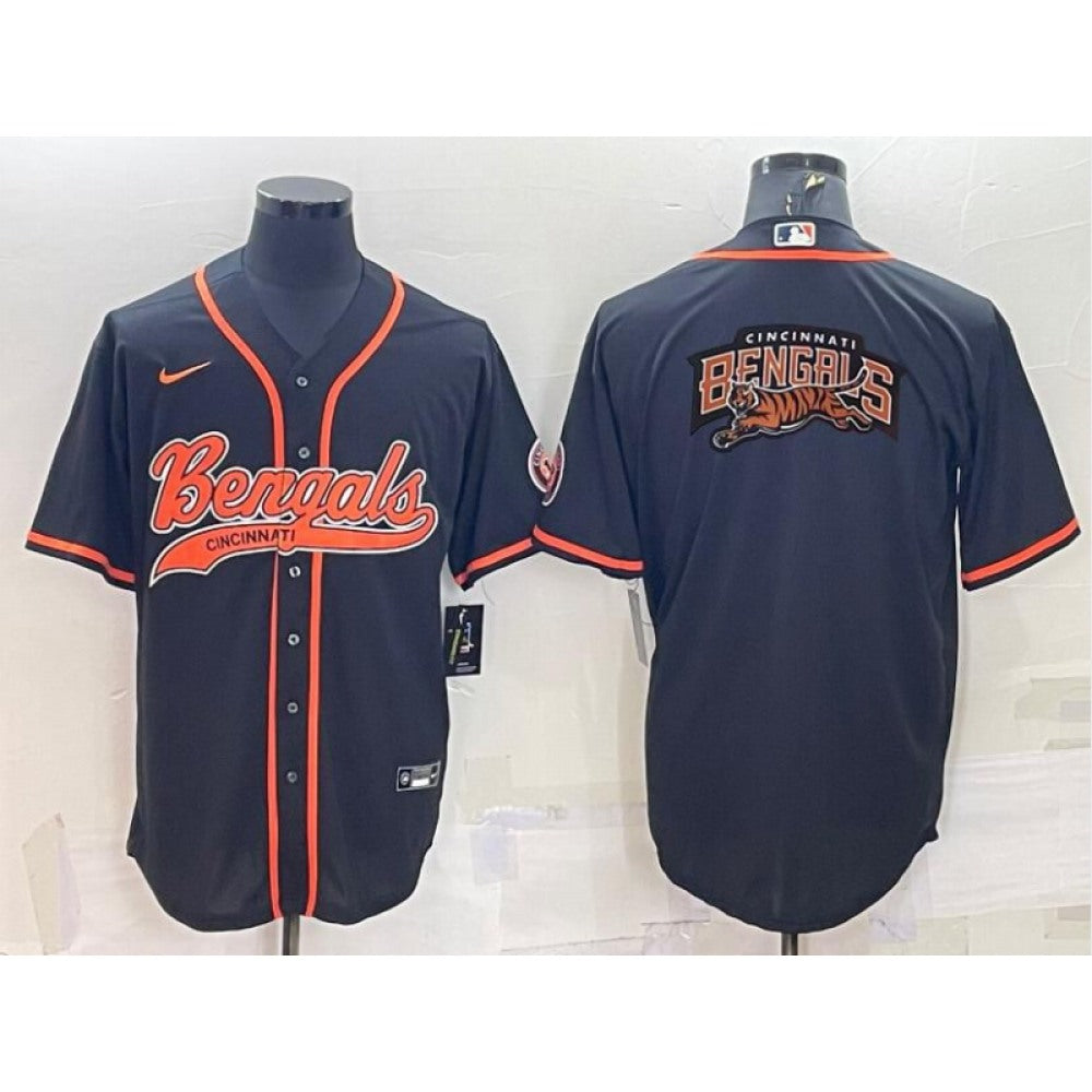Men's Cincinnati Bengals Black Team Big Logo With Patch Cool Base Stitched Baseball Jersey 
