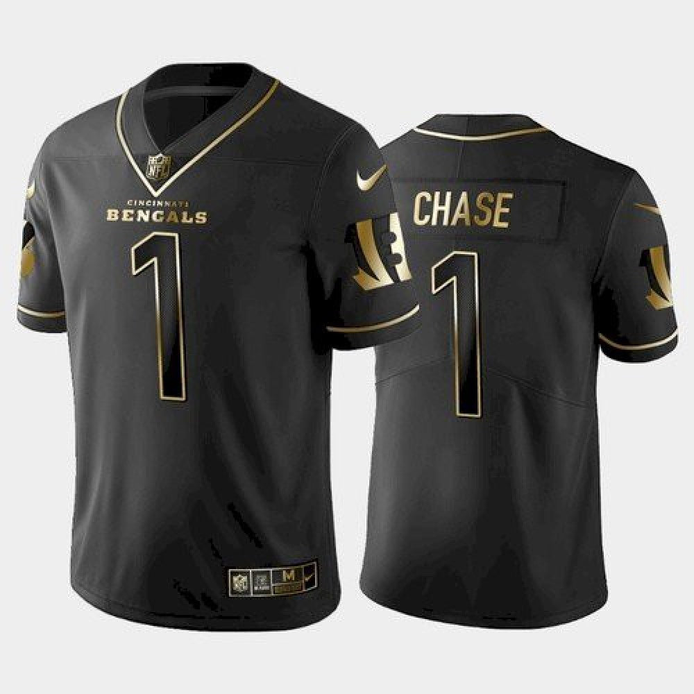 Men's Cincinnati Bengals #1 Ja'Marr Chase Black Golden Edition Stitched Jersey 