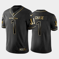 Men's Cincinnati Bengals #1 Ja'Marr Chase Black Golden Edition Stitched Jersey 