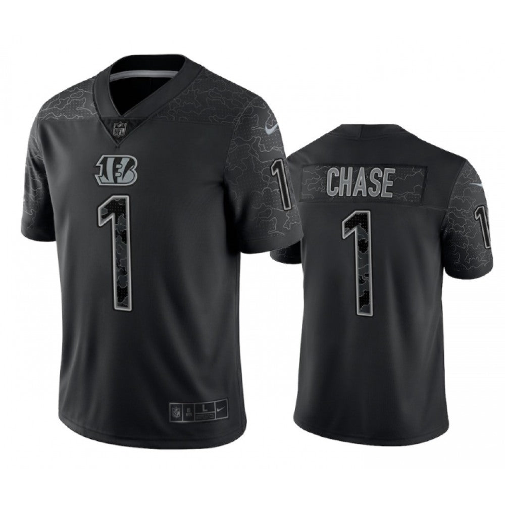 Men's Cincinnati Bengals #1 Ja'Marr Chase Black Reflective Limited Stitched Football Jersey 