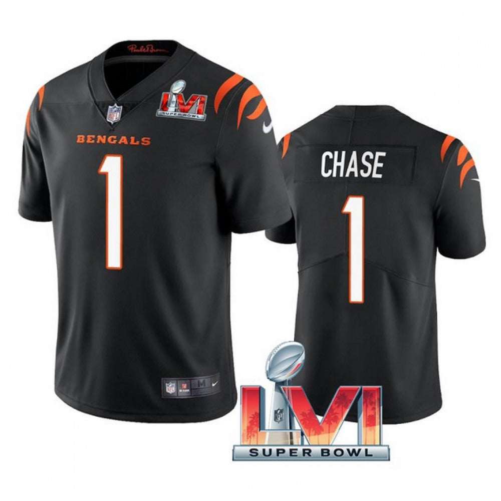 Men's Cincinnati Bengals #1 Ja'Marr Chase 2022 Black Super Bowl LVI Vapor Limited Stitched Jersey 