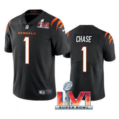 Men's Cincinnati Bengals #1 Ja'Marr Chase 2022 Black Super Bowl LVI Vapor Limited Stitched Jersey 