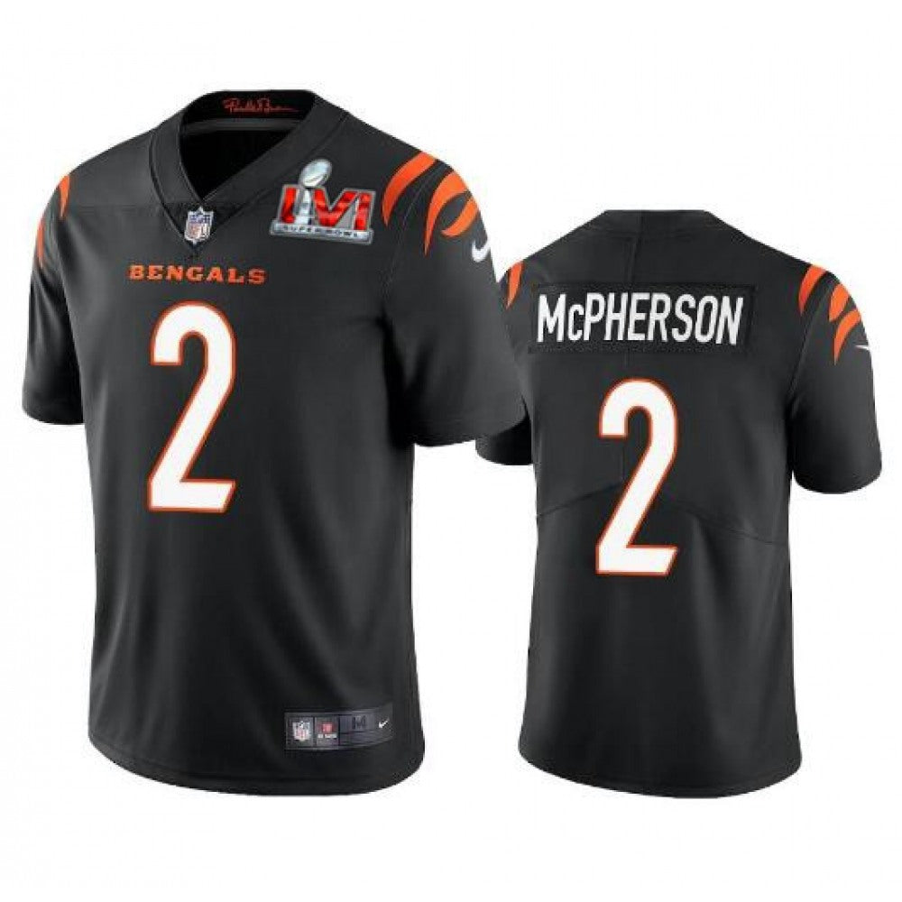 Men's Cincinnati Bengals #2 Evan McPherson 2022 Black Super Bowl LVI Vapor Limited Stitched Jersey 