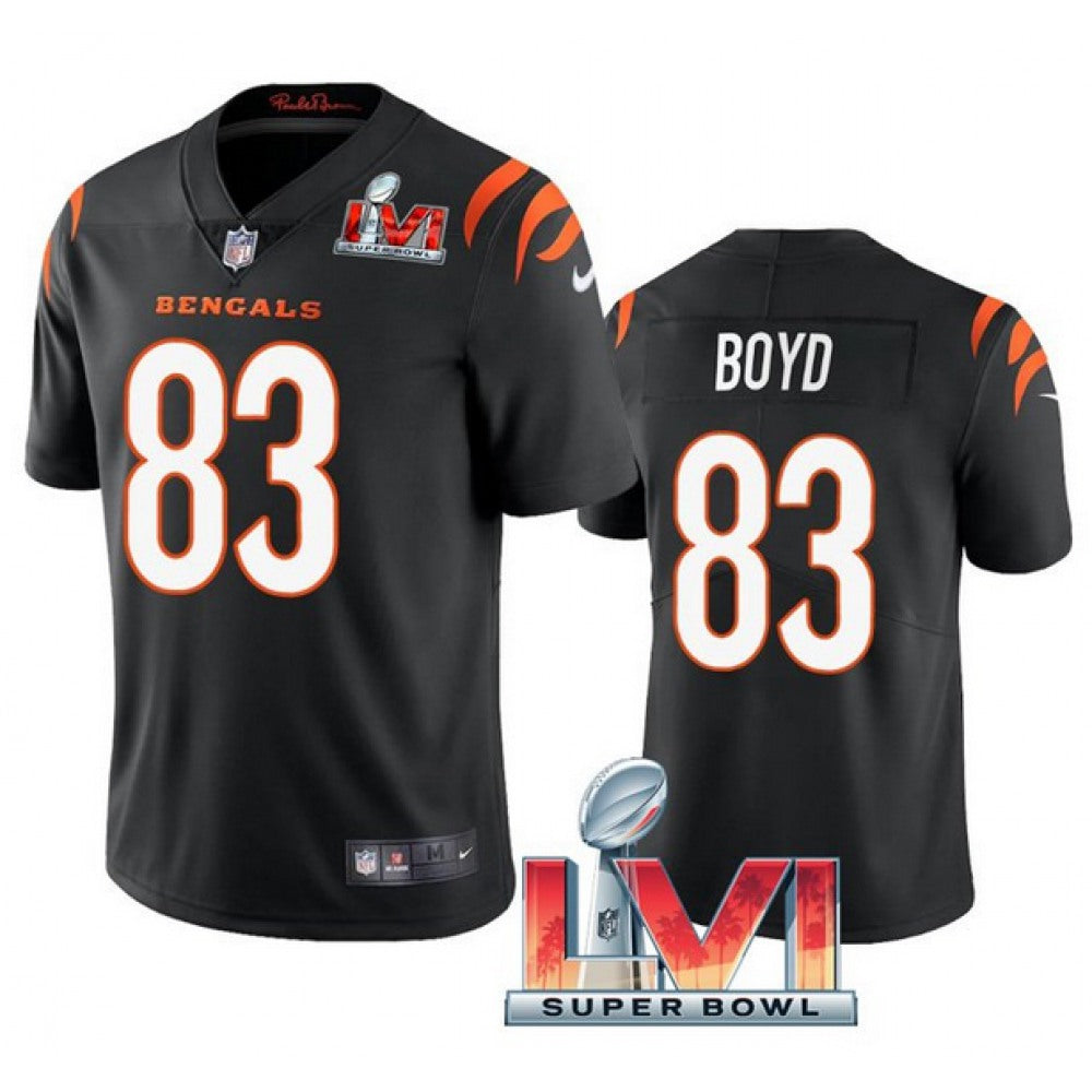 Men's Cincinnati Bengals #83 Tyler Boyd 2022 Black Super Bowl LVI Vapor Limited Stitched Jersey 