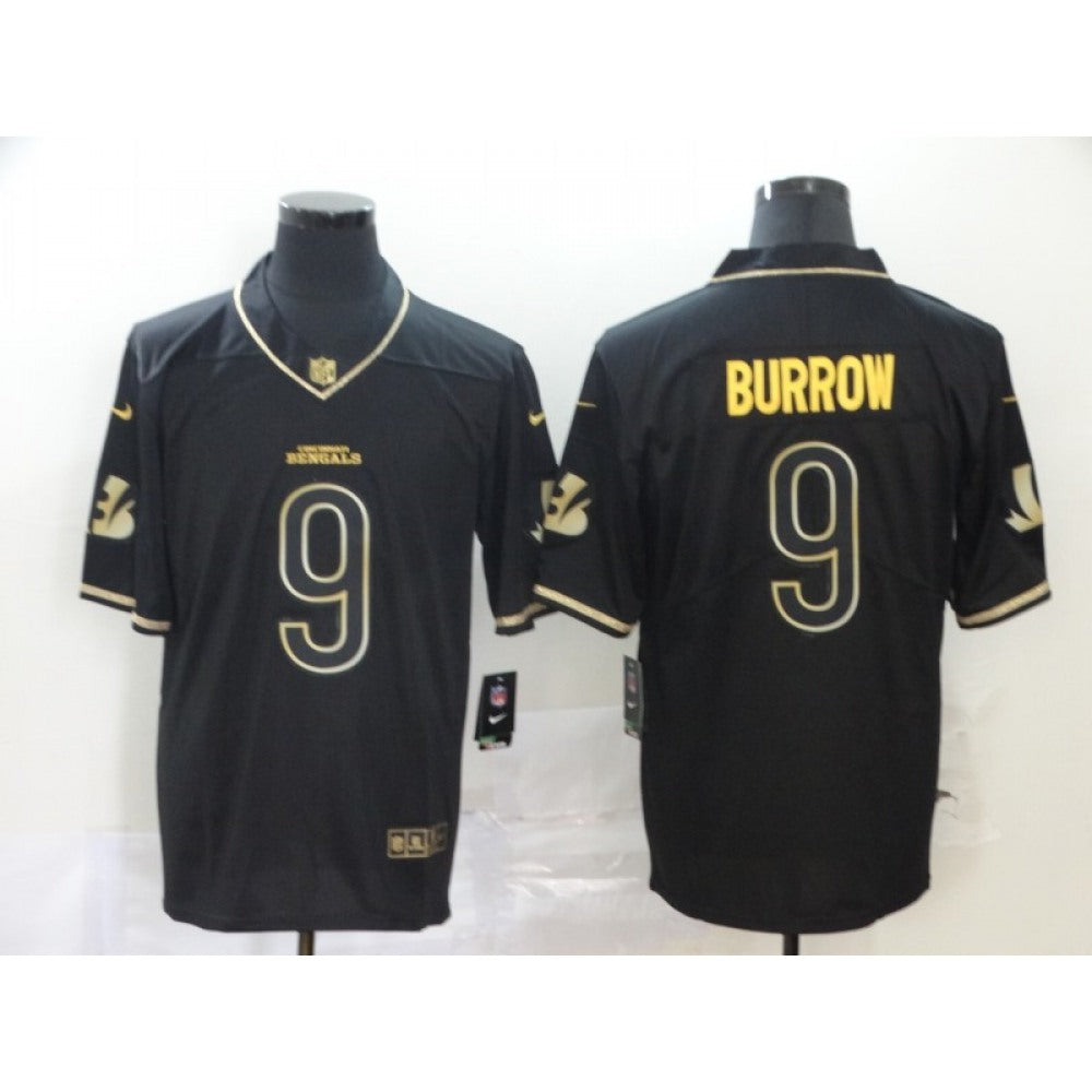 Men's Cincinnati Bengals #9 Joe Burrow Black Golden Limited Stitched NFL Jersey 