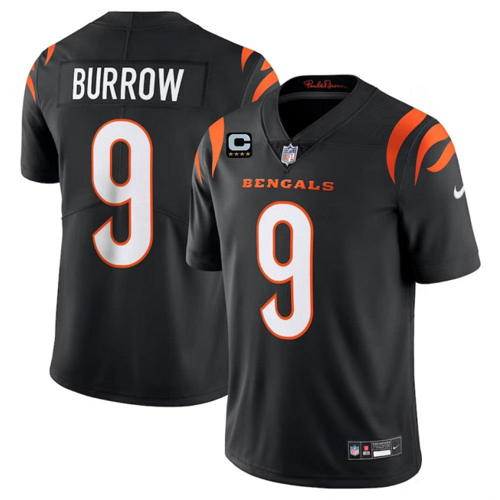 Men's Cincinnati Bengals #9 Joe Burrow Black With 4-Star C Patch Vapor Untouchable Limited Stitched Jersey 