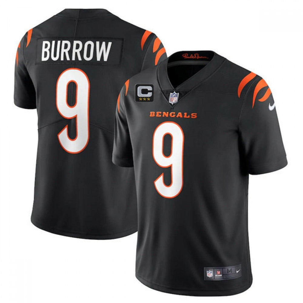 Men's Cincinnati Bengals #9 Joe Burrow 2022 Black With 3-star C Patch Vapor Limited Stitched Jersey 