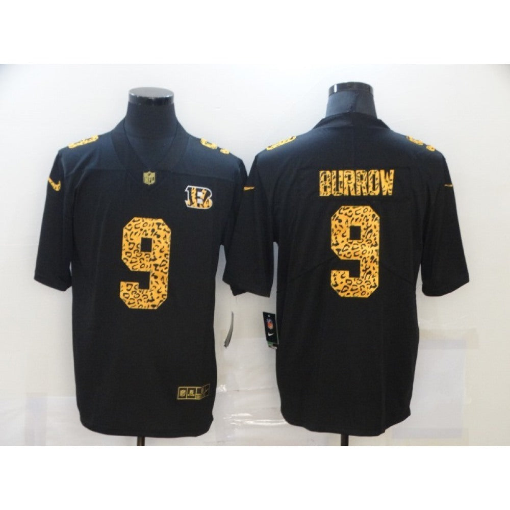 Men's Cincinnati Bengals #9 Joe Burrow Black Leopard Print Fashion Limited Stitched Jersey 