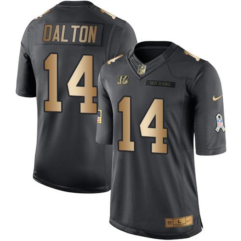 Bengals #14 Andy Dalton Black Men's Stitched NFL Limited Gold Salute To Service Jersey 