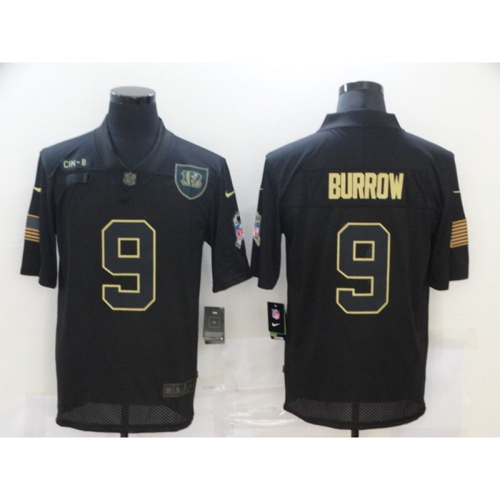 Men's Cincinnati Bengals #9 Joe Burrow 2020 Black Salute To Service Limited Stitched Jersey 