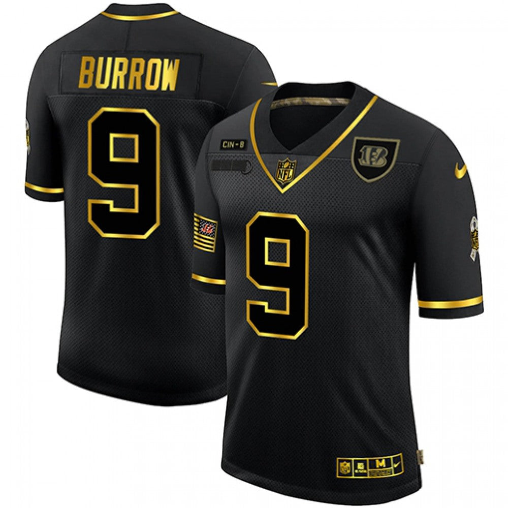 Men's Cincinnati Bengals #9 Joe Burrow 2020 Black/Gold Salute To Service Limited Stitched Jersey 
