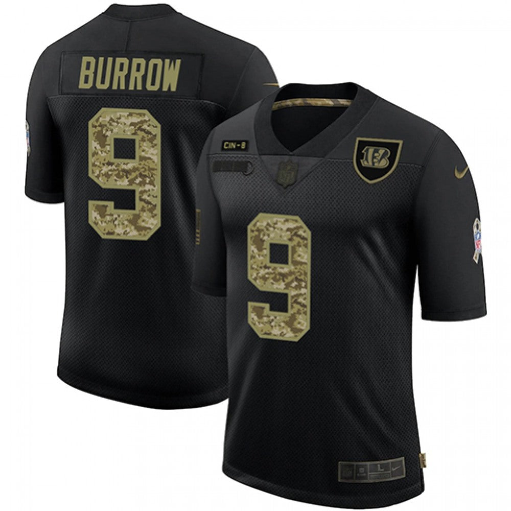 Men's Cincinnati Bengals #9 Joe Burrow 2020 Black Camo Salute To Service Limited Stitched Jersey 