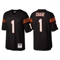 Men's Cincinnati Bengals #1 Ja'Marr Chase Black Throwback Legacy Stitched Jersey 