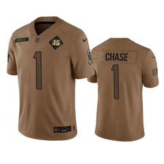 Men's Cincinnati Bengals #1 Ja'Marr Chase 2023 Brown Salute To Service Limited Stitched Jersey 