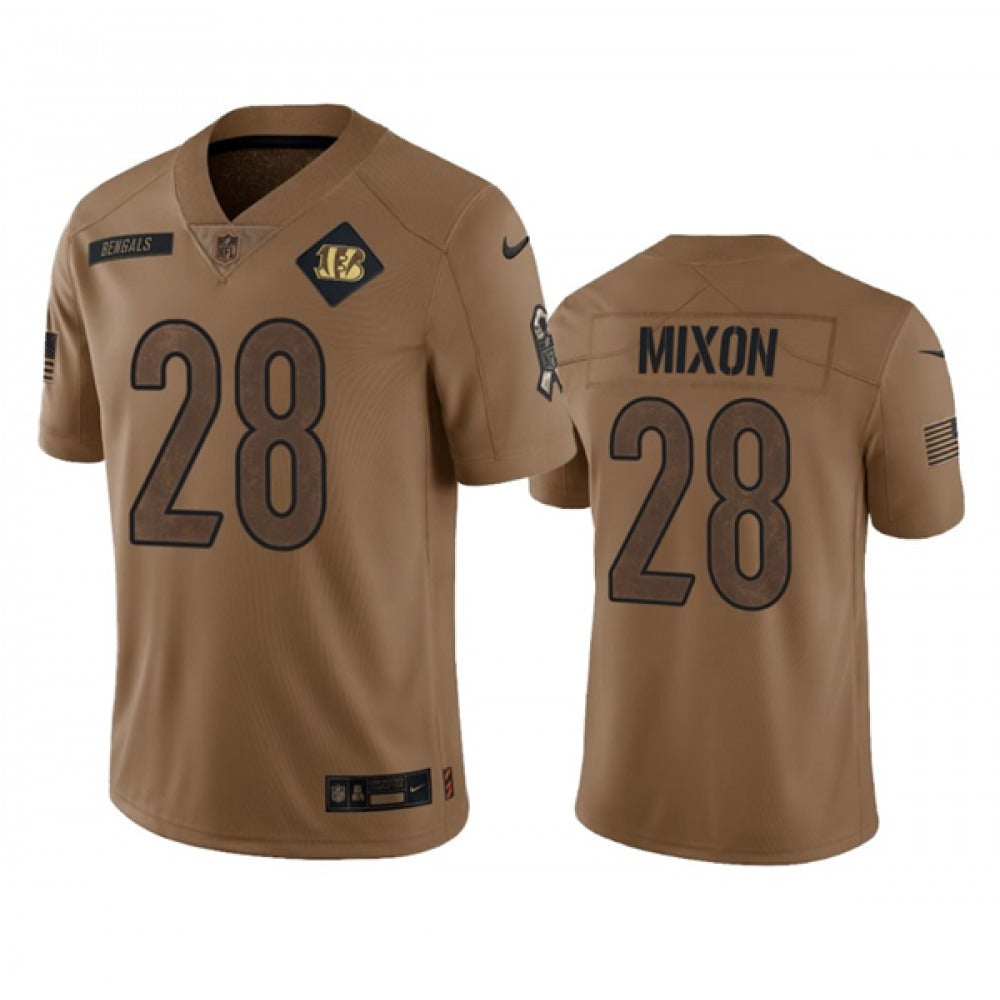 Men's Cincinnati Bengals #28 Joe Mixon 2023 Brown Salute To Service Limited Stitched Jersey 