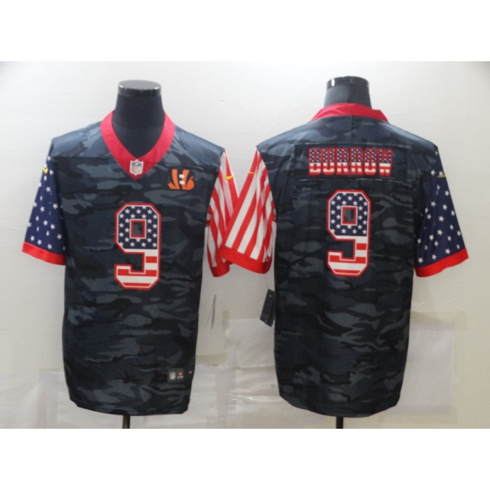 Men's Cincinnati Bengals #9 Joe Burrow 2020 Camo USA Flag Limited Stitched Jersey 