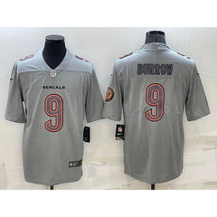 Men's Cincinnati Bengals #9 Joe Burrow Gray With Patch Atmosphere Fashion Stitched Jersey 
