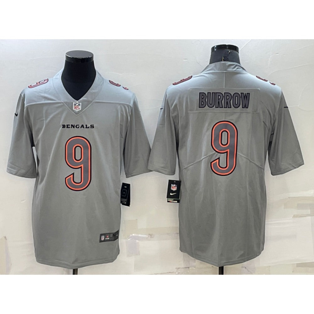 Men's Cincinnati Bengals #9 Joe Burrow Gray Atmosphere Fashion Stitched Jersey 