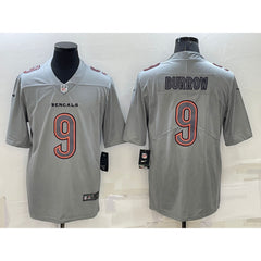 Men's Cincinnati Bengals #9 Joe Burrow Gray Atmosphere Fashion Stitched Jersey 