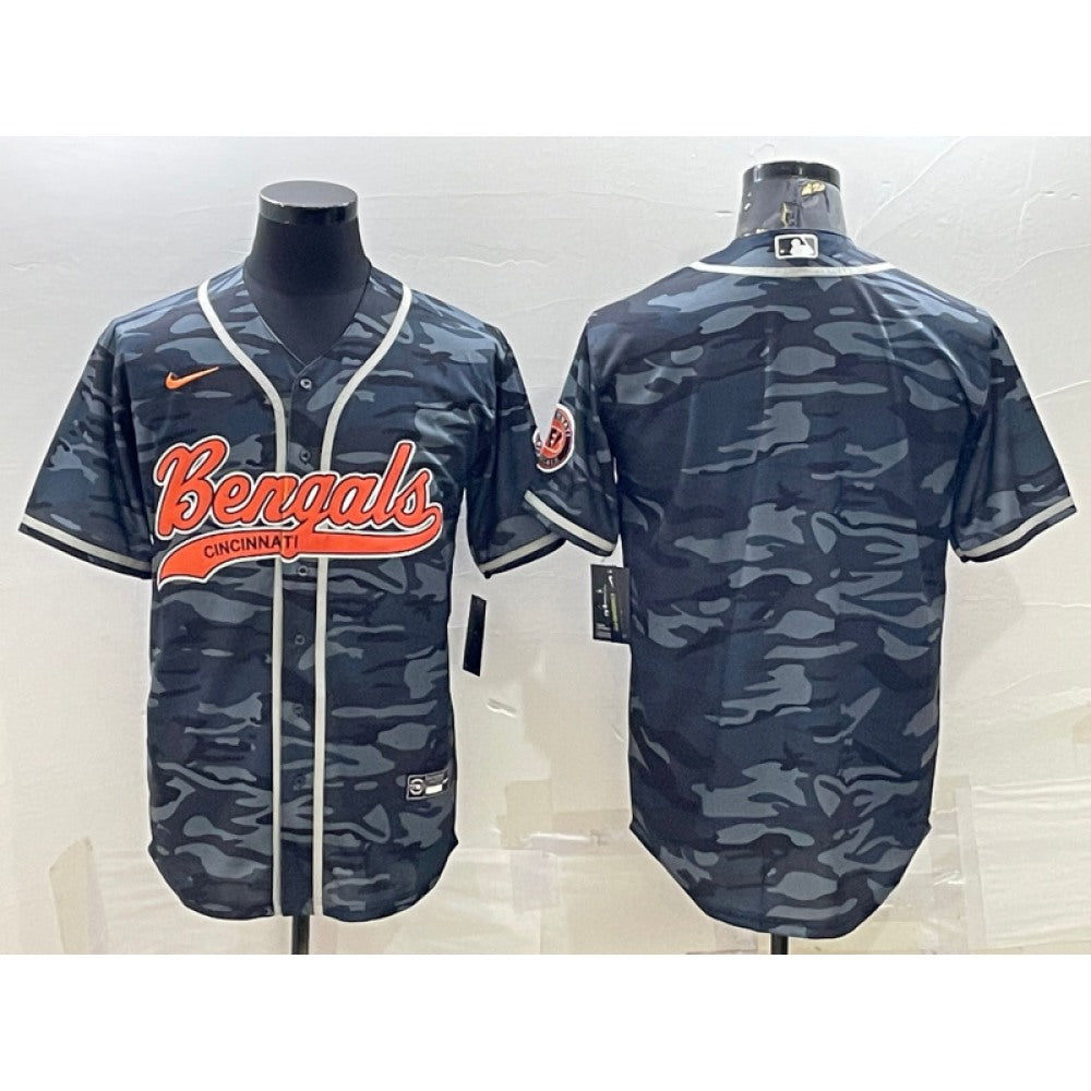 Men's Cincinnati Bengals Blank Grey Camo With Patch Cool Base Stitched Baseball Jersey 