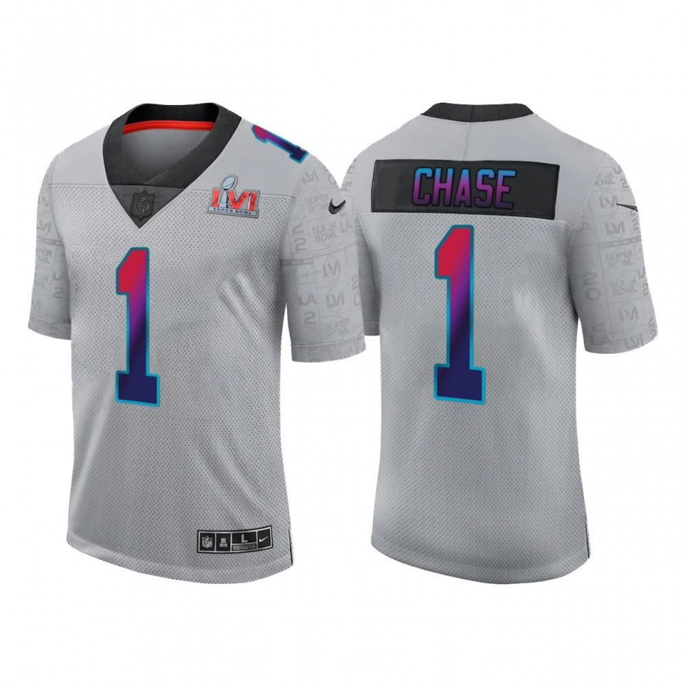 Men's Cincinnati Bengals #1 Ja'Marr Chase 2022 Grey Super Bowl LVI Limited Stitched Jersey 