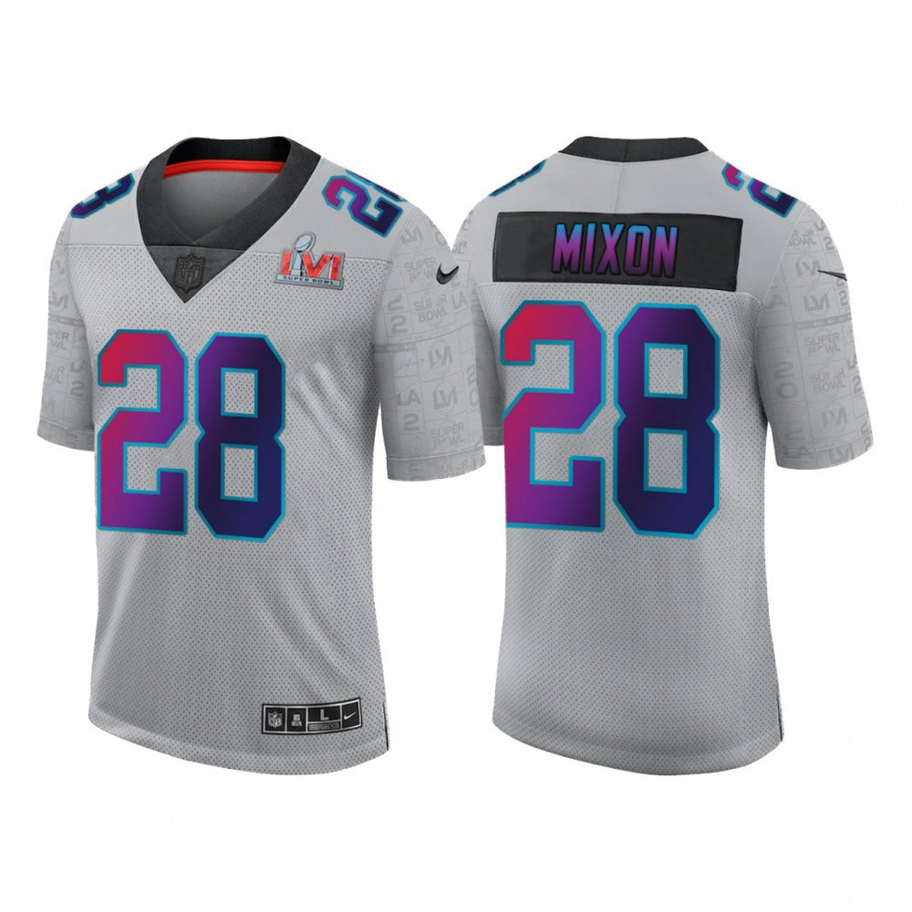 Men's Cincinnati Bengals #28 Joe Mixon 2022 Grey Super Bowl LVI Limited Stitched Jersey 