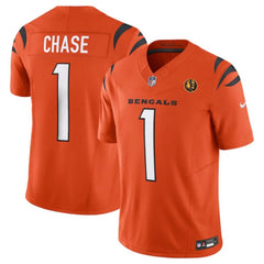 Men's Cincinnati Bengals #1 Ja'Marr Chase Orange 2023 F.U.S.E. With John Madden Patch Vapor Limited Stitched Football Jersey 