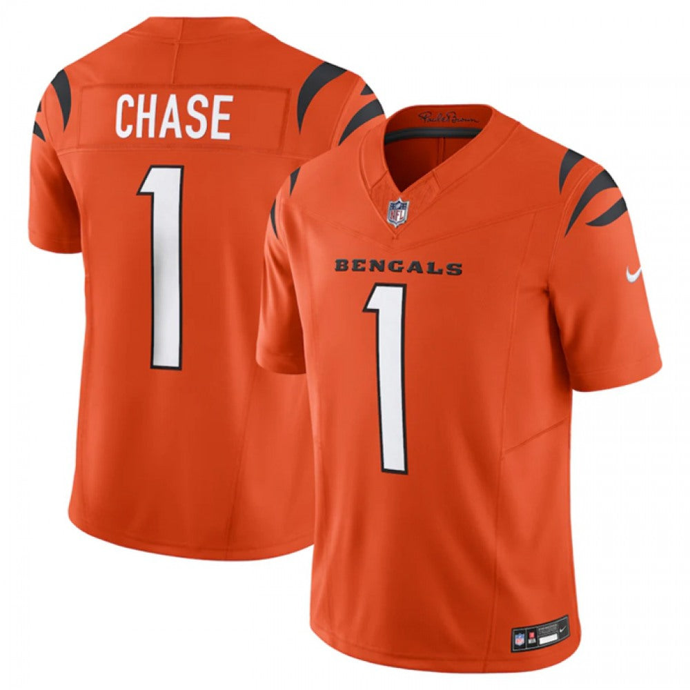 Men's Cincinnati Bengals #1 Ja'Marr Chase Orange 2023 F.U.S.E. Vapor Untouchable Limited Stitched Jersey 