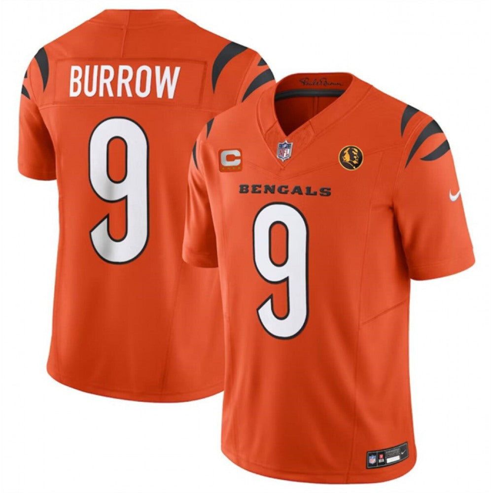 Men's Cincinnati Bengals #9 Joe Burrow Orange 2023 F.U.S.E. With 4-star C Patch And John Madden Patch Vapor Limited Stitched Football Jersey 