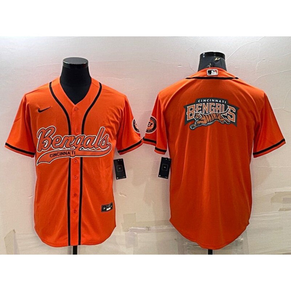 Men's Cincinnati Bengals Orange Team Big Logo With Patch Cool Base Stitched Baseball Jersey 