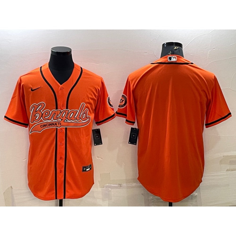 Men's Cincinnati Bengals Blank Orange With Patch Cool Base Stitched Baseball Jersey 