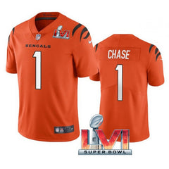Men's Cincinnati Bengals #1 Ja'Marr Chase 2022 Orange Super Bowl LVI Vapor Limited Stitched Jersey 