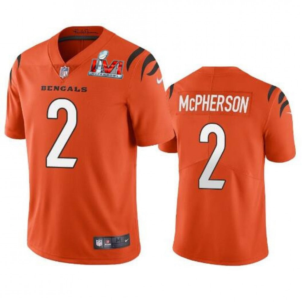 Men's Cincinnati Bengals #2 Evan McPherson 2022 Orange Super Bowl LVI Vapor Limited Stitched Jersey 
