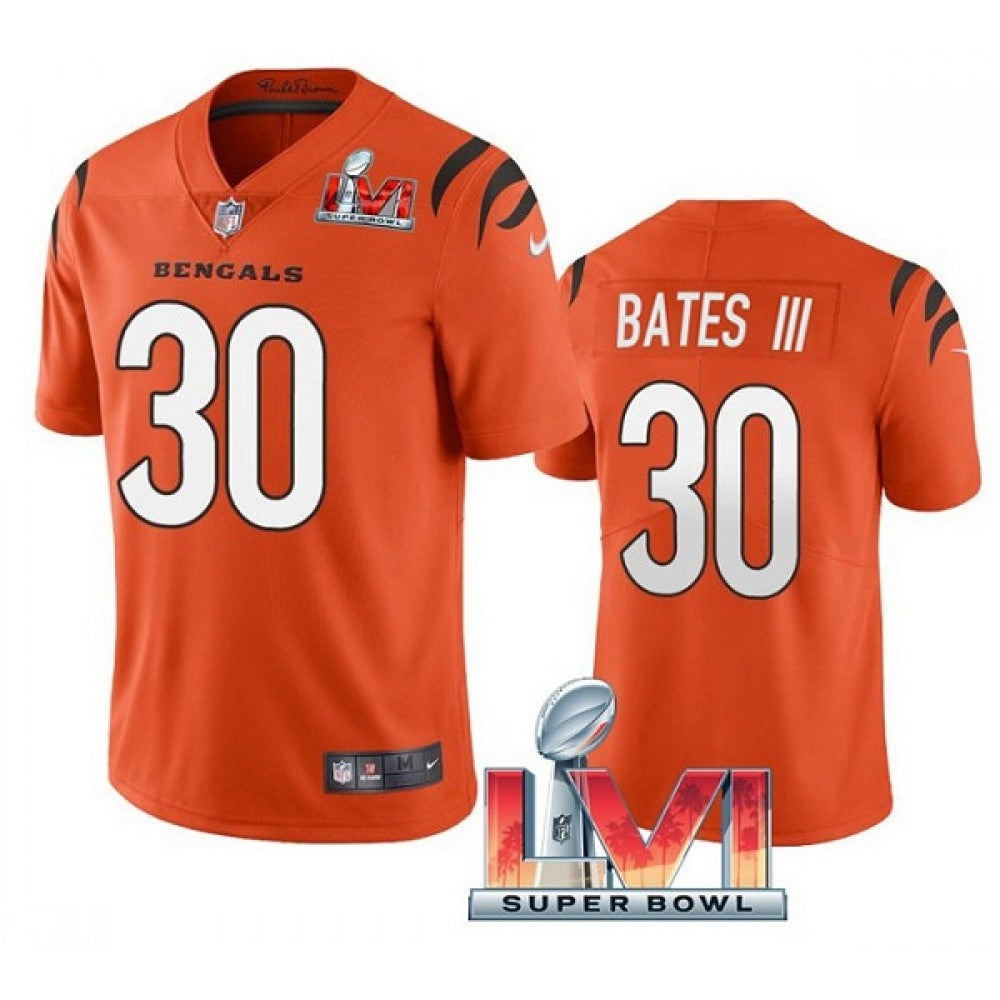 Men's Cincinnati Bengals #30 Jessie Bates III 2022 Orange Super Bowl LVI Vapor Limited Stitched Jersey 
