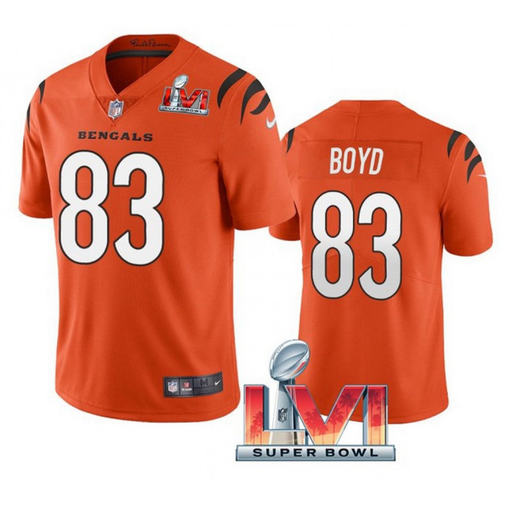 Men's Cincinnati Bengals #83 Tyler Boyd 2022 Orange Super Bowl LVI Vapor Limited Stitched Jersey 