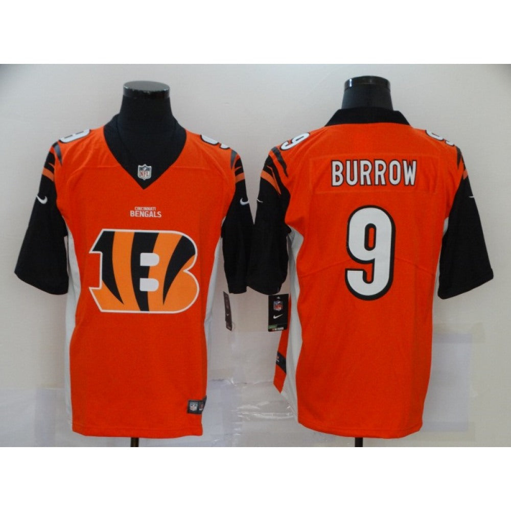 Men's Cincinnati Bengals #9 Joe Burrow Orange Team Big Logo Limited Stitched NFL Jersey 