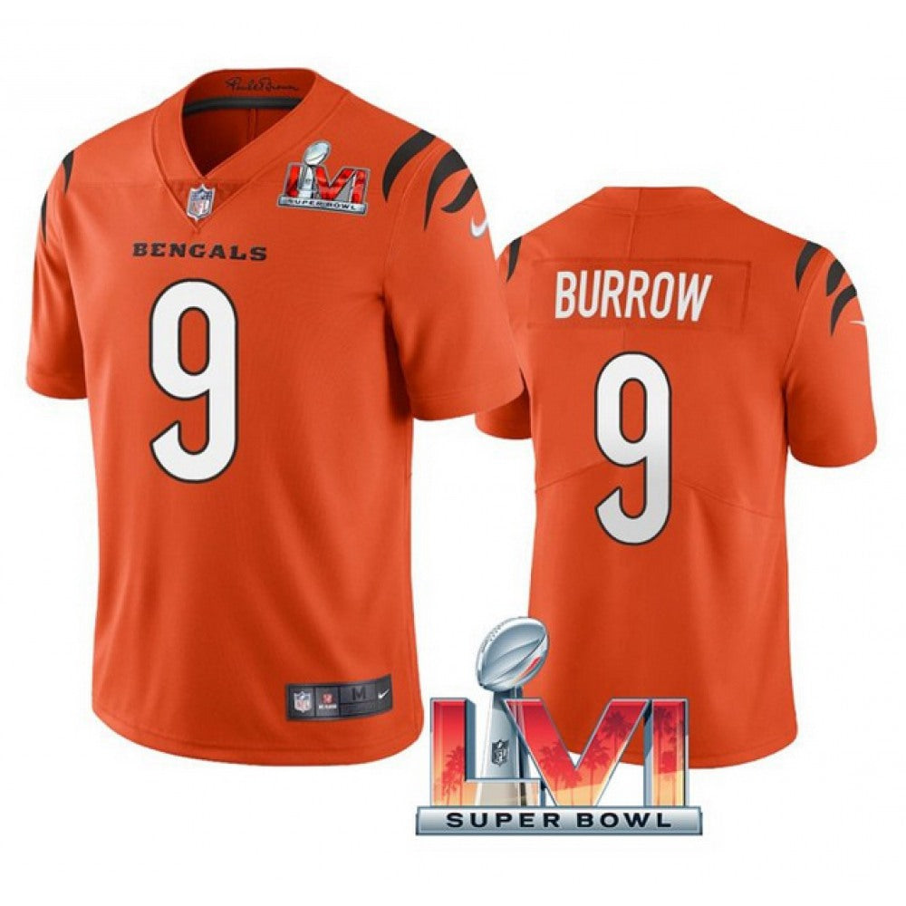 Men's Cincinnati Bengals #9 Joe Burrow 2022 Orange Super Bowl LVI Vapor Limited Stitched Jersey 