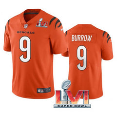 Men's Cincinnati Bengals #9 Joe Burrow 2022 Orange Super Bowl LVI Vapor Limited Stitched Jersey 